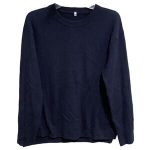 Muji Mens Wool Yak Hair Blend Pullover Sweater Large Blue Crewneck Quiet Luxury